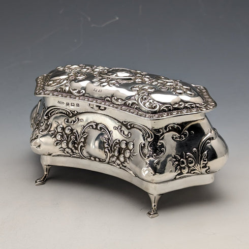1912 British Antique Sterling Silver Jewelry Box 370g Jones & Crompton